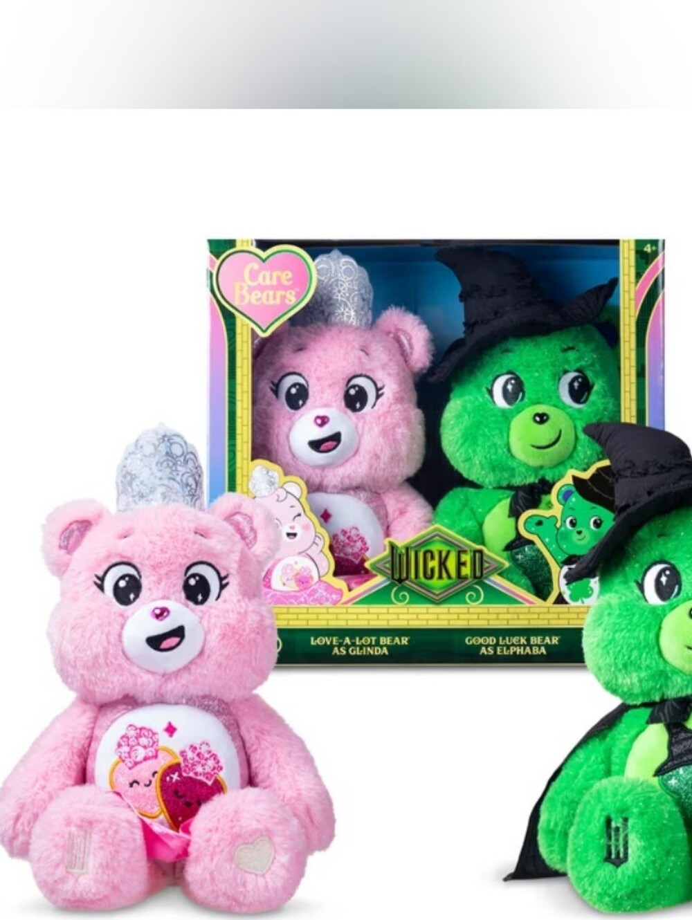 Care Bears Pink Love-A-Lot & Green Good-Luck Wicked Plush Duo